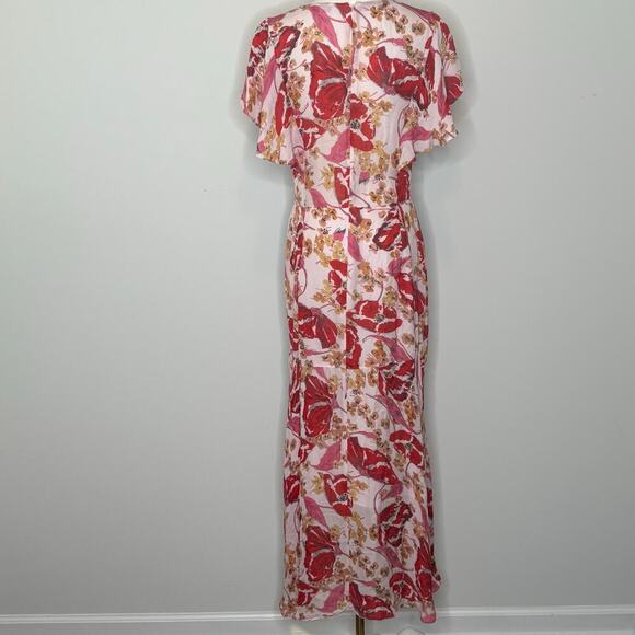 Parker Viva Pink Floral Silk Flutter Sleeve Midi Dress Womens Size 6 - Picture 6 of 9